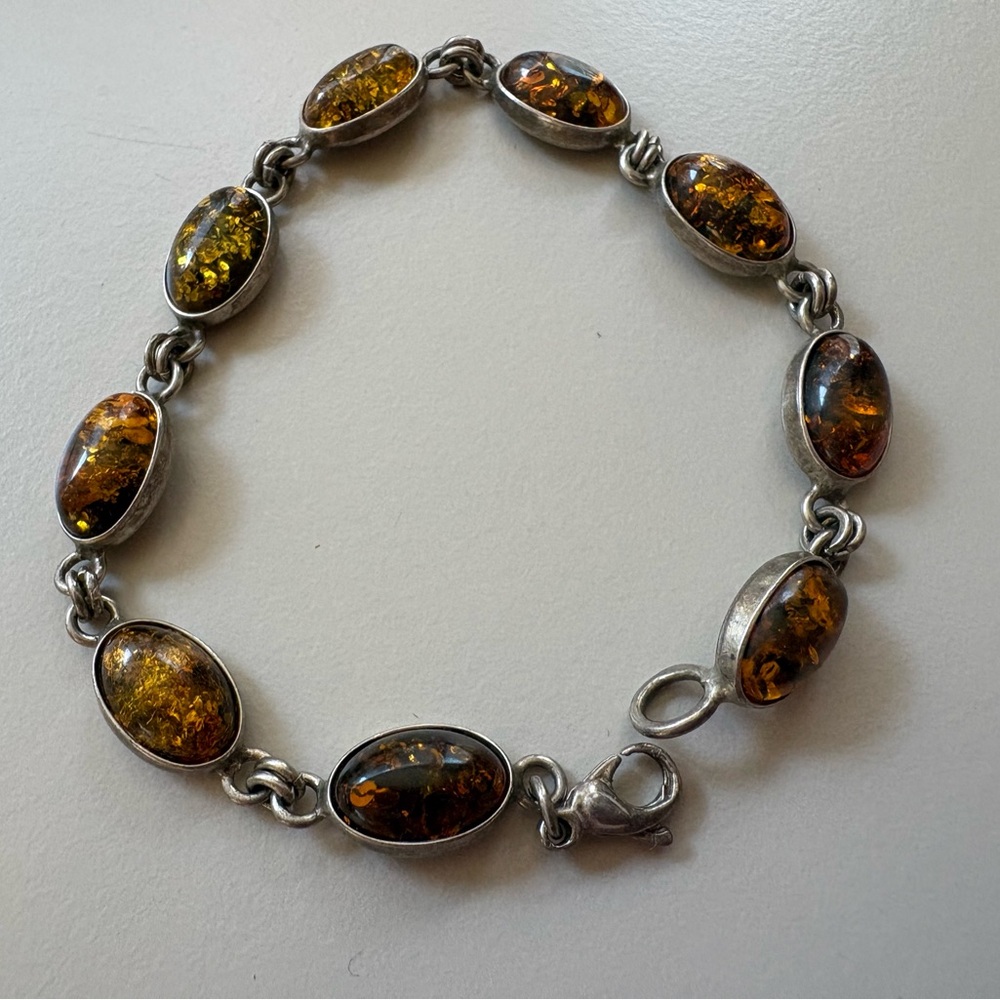 Elegant Amber and Silver Bracelet